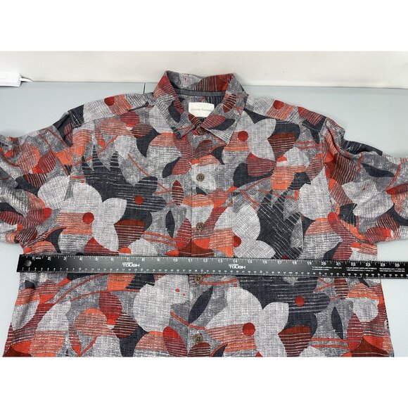 Tommy Bahama Silk Hawaiian Shirt Button Up Floral Beach Artsy Cruise Gray Red L - Picture 6 of 7